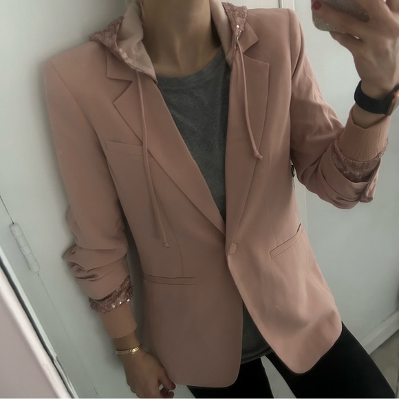 Cinq A Sept Pink Khloe Hooded Sequined Jacket Blazer NWT sz4 - Picture 10 of 12